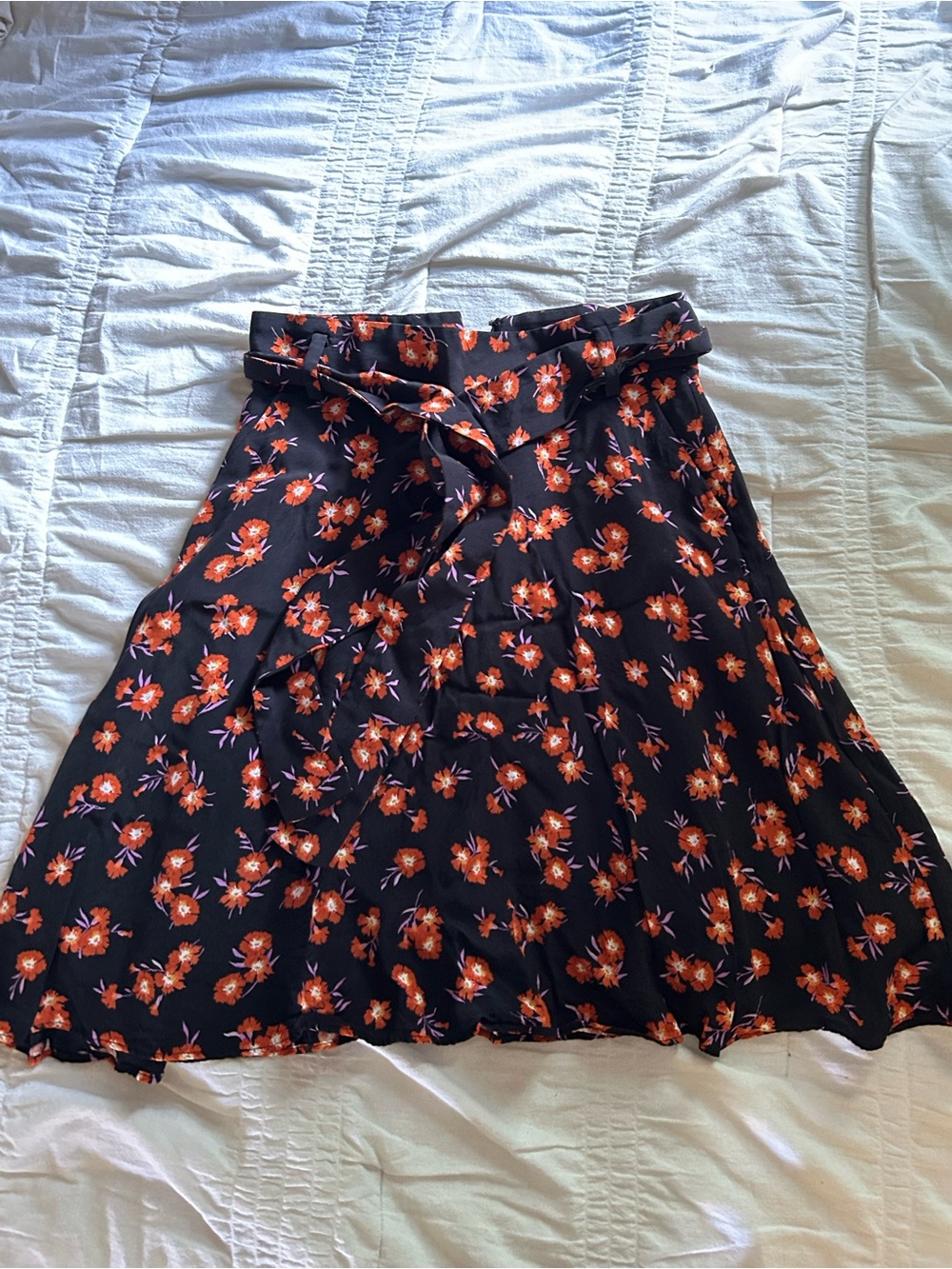 Ann Taylor Black Skater Skirt with Orange Floral Print